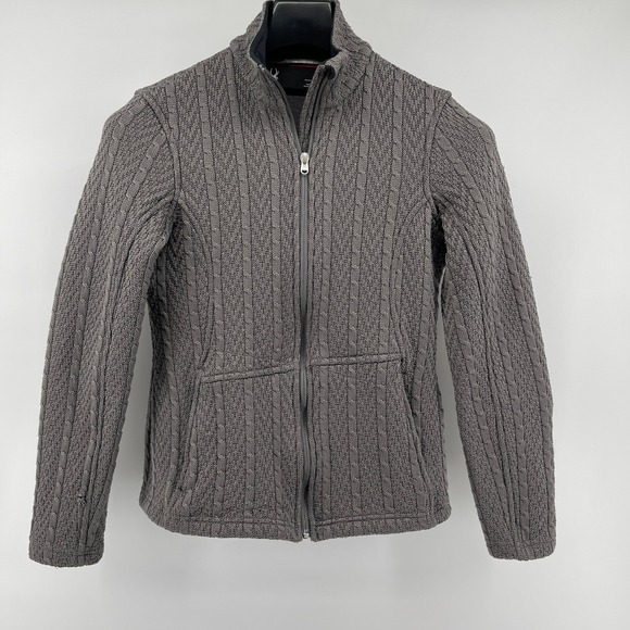 Spyder Jackets & Blazers - Spyder Cable Knit Sweater Jacket Women M Gray Fleece Lined Cabin Skiing Full Zip